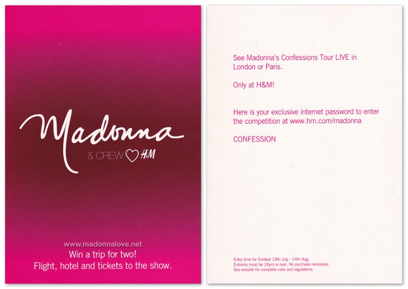 2006 - H&M Collection Madonna & Crew love H&M - A5 promotional flyer (contest Confessions Tour Londen & Paris tickets)