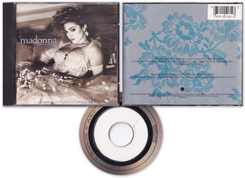 1985 Like a virgin - Cat.Nr. 925 181-2 UK (With floral back cover printed in England _ WEA 9 25181-2 NIMBUS ENGLAND on back of CD)