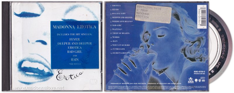 1992 Erotica - cat.Nr. 9362-45154-2 - Germany (Clean version with sticker - 936245154-2 WME on back of CD)