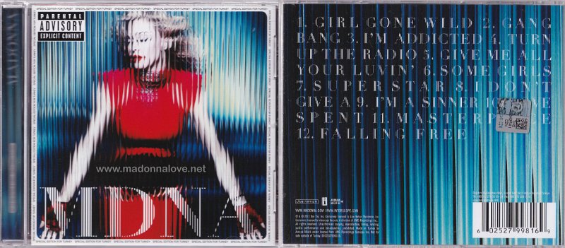2012 MDNA 1CD - Cat.Nr. 6025 2799 8169 - Turkey (Special print on front cover Special Edition for Turkey around the picture)