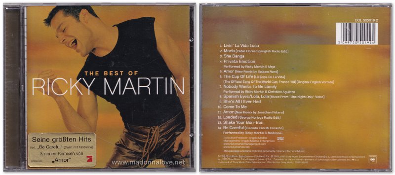 2001 Ricky Martin - The best of (Track 14 - Be Careful (Cuidado Con Mi Corazón) Performed by Ricky Martin and Madonna) - Cat.Nr. 505019 2 - Germany