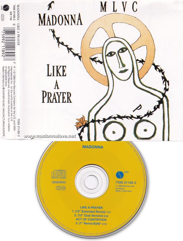 1989 Like a prayer  - CD maxi single (3-trk) - Cat.Nr. 7599 21189-2 - Germany (759921189-2.2 WME on back of CD + yellow CD)