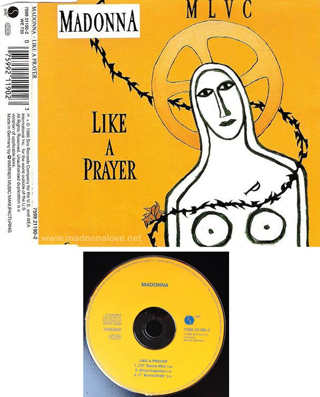 1989 Like a prayer  - CD maxi single (3-trk) - Cat.Nr. 7599 21190-2 - Germany (759921190-2 on back of CD + yellow CD)
