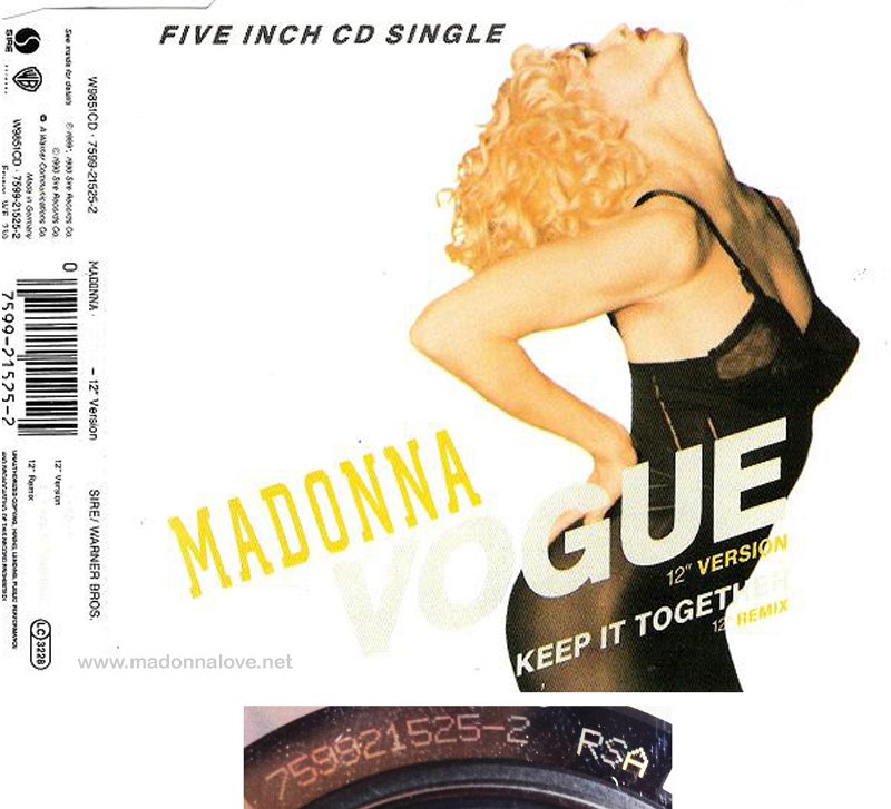 1990 Vogue - CD maxi single  (2-trk) - Cat.Nr. 7599-21525-2 - Germany (759921525-2 RSA on back of CD)