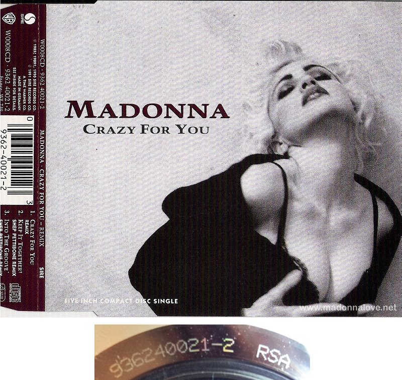 1991 Crazy for you (Picture disc CD) - CD maxi single (3-trk) - Cat.Nr. 9362 40021-2 - Germany (936240021-2 RSA on back of CD)