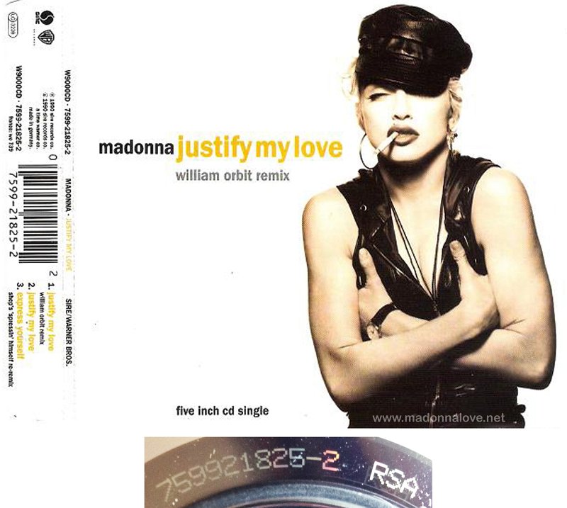 1991 Justify my love  - CD maxi single (3-trk) - Cat.Nr. 7599-21825-2 - Germany (759921825-2 RSA on back of CD)