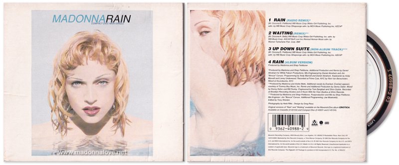 1993 Rain - CD maxi single Digipack (4-trk) - Cat.Nr. 9 40988-2 - USA (1 40988-2 02 on back of CD)