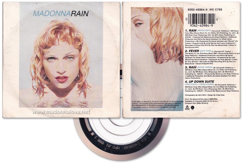 1993 Rain - Cardsleeve CD single (4-trk) - Cat.Nr. 9362-40984-9 - France (WEA 2409849 02 @@@ 1 on back of CD)