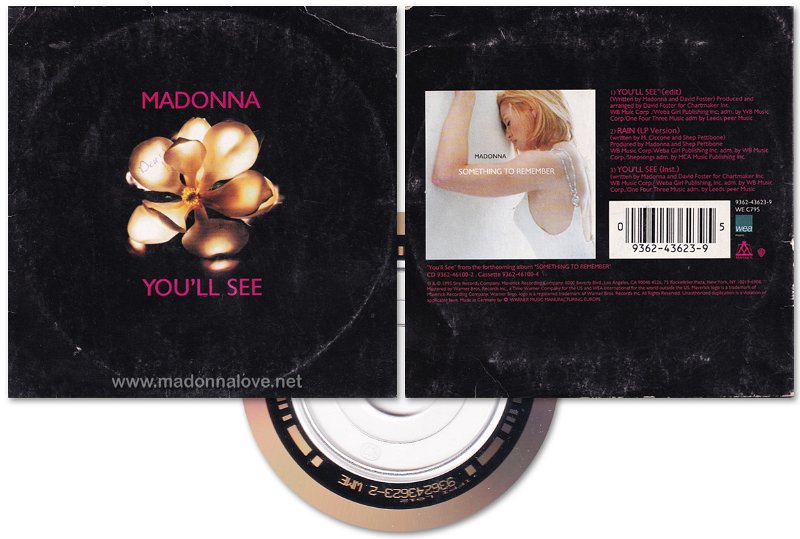 1994 You'll see - Cardsleeve CD single (3-trk) - Cat.Nr. 9362-43623-9 - France (936243623-2 WME IFPI L012 on back of CD)