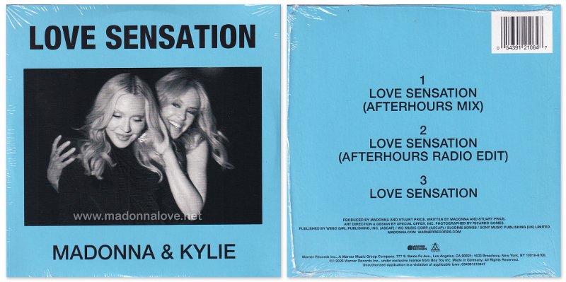 2026 Love Sensation (Madonna & Kylie) - (blue cover) UK Edition (Cardsleeve) (3-trk) -  Cat.Nr. 54391210647 - Germany