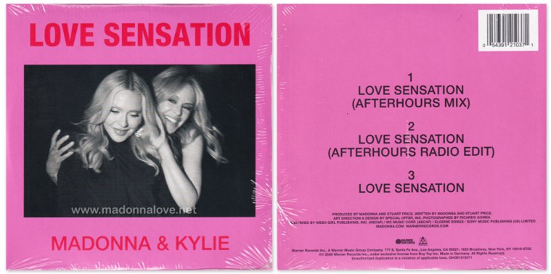2026 Love Sensation (Madonna & Kylie) - (pink cover) USA Edition (Cardsleeve) (3-trk) -  Cat.Nr. 54391210371 - Germany