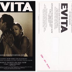 1996 - Evita exclusive New York engagement postcard (A5)