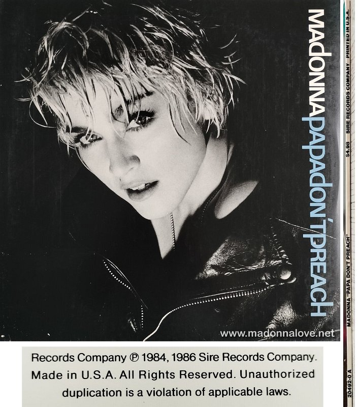 1986 Papa don't preach - Cat.Nr. 9 20492-0 - USA (Made in USA back + Cat. Nr. 9 20492-0 on side cover)