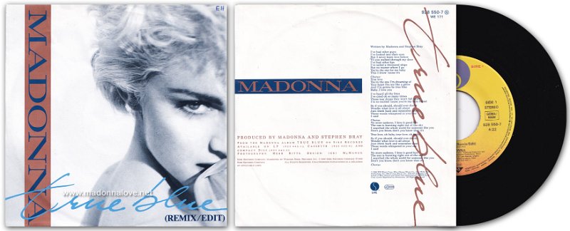 1986 True blue (remix edit) - 928 550-7 - Germany (Alsdorf on runout groove + GEMA BIEM on label)2