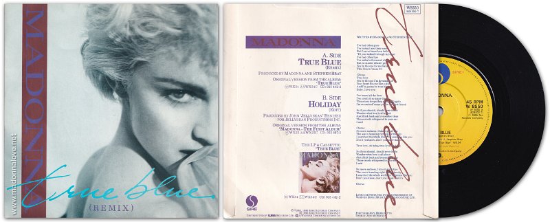 1986 True blue (remix) - W8550 - UK (thick papersleeve - Made in UK on label - small center hole - yellow label)