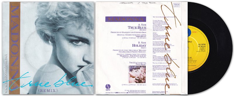 1986 True blue (remix) - W8550 - UK (thin papersleeve - Made in UK on label - small center hole - yellow label)