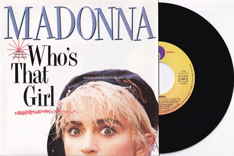 1987 Who's that girl - Cat.Nr. 928 341-7 - France (SACEM on record label + Dark Purple text on sleeve)