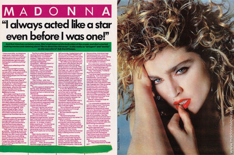1985 - Unknown month - Unknown magazine - UK - Madonna - I always acted like a star even before I was one!