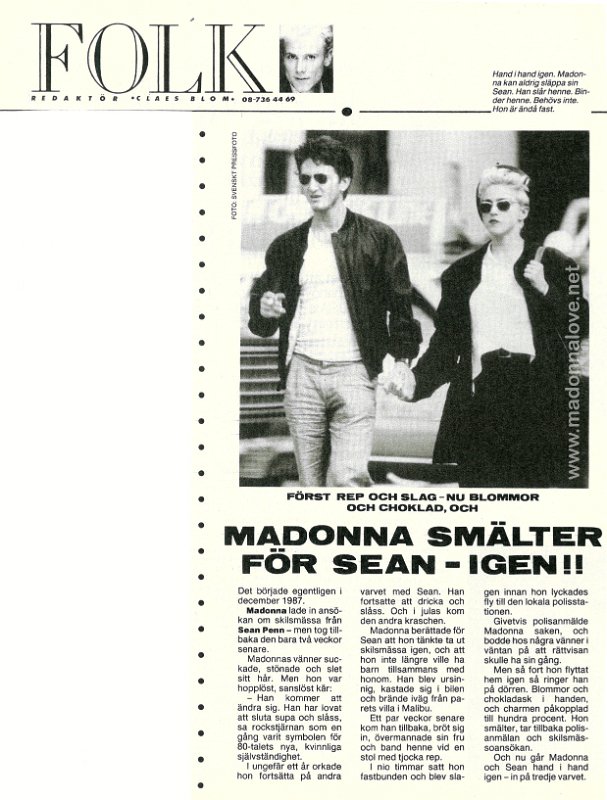 1989 - February - Vecko Revyn - Sweden - Madonna smalter for Sean - igen