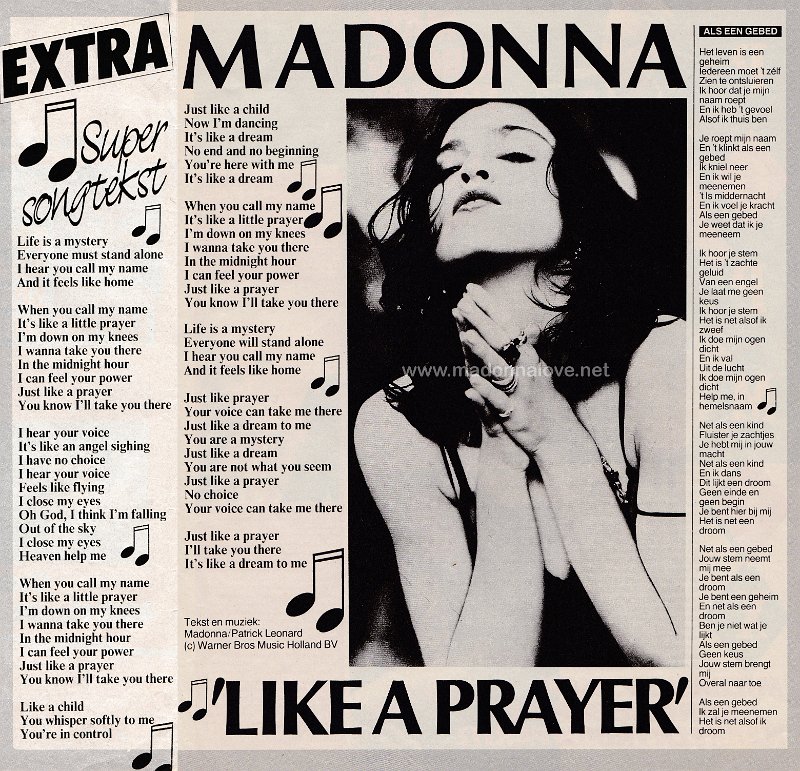 1989 - March - Top 10 - Holland - Super songtekst Madonna like a prayer