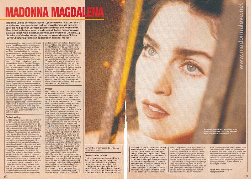 1989 - March - Veronica - Holland - Madonna Magdalena