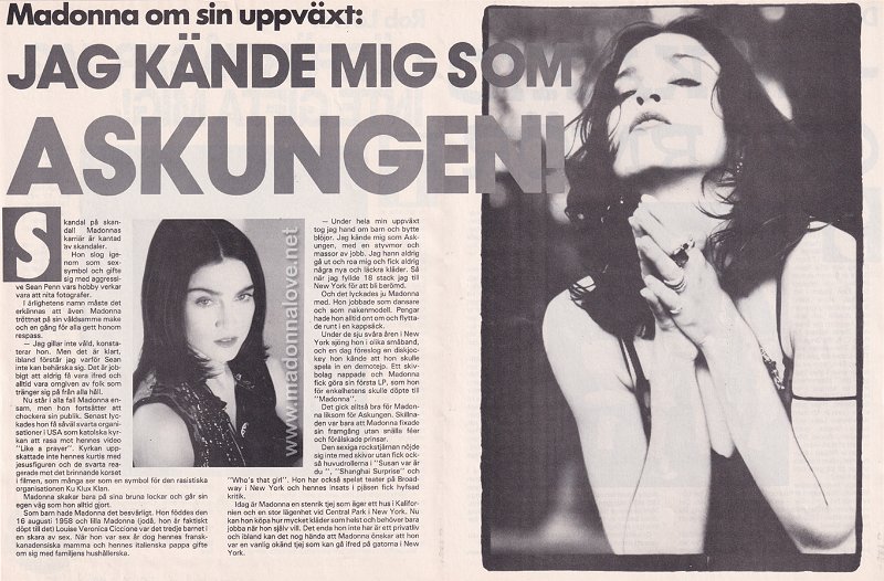 1989 - Unknown month - Frida - Sweden - Madonna om sin uppvaxt - Jag kande mig som askungen