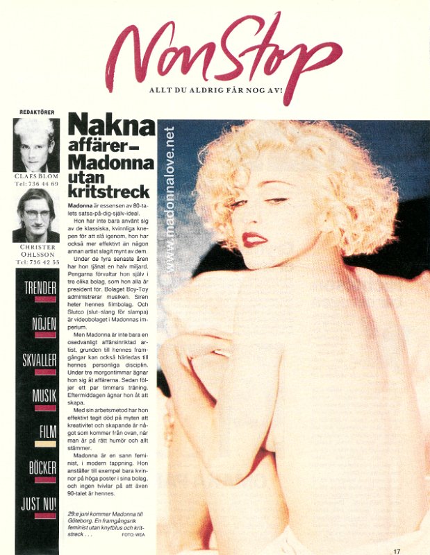 1990 - May - Vecko Revyn - Sweden - Nakna affarer - Madonna utan kritstreck
