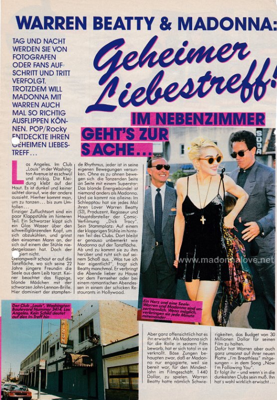 1990 - Unknown month - Pop rocky - Germany - Warren Beatty & Madonna Geheimer liebestreff