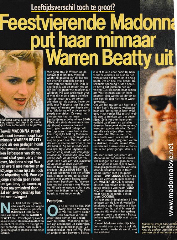 1990 - Unknown month - Prive - Holland - Feestvierende Madonna put haar minnaar Warren Beatty uit