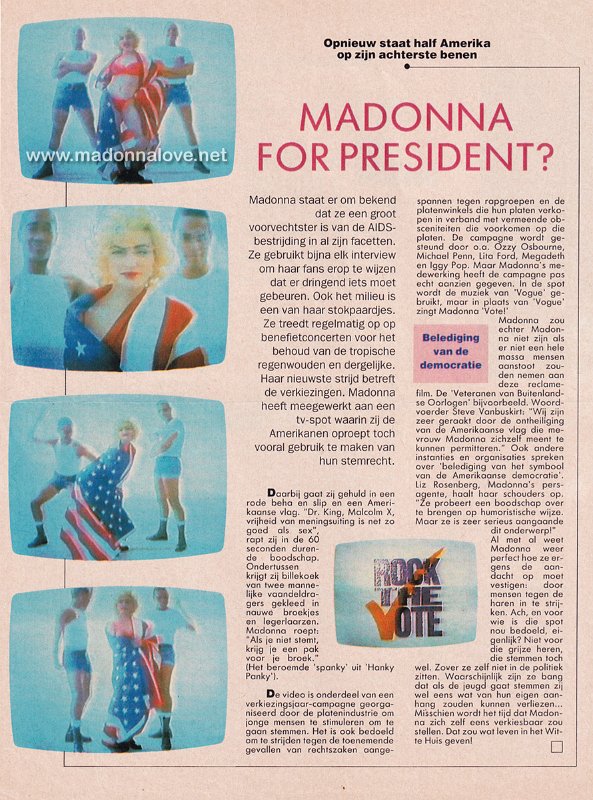 1990 - Unknown month - Unknown magazine - Holland - Madonna for president
