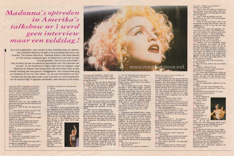 1990 - Unknown month - Unknown magazine - Holland - Madonna's optreden