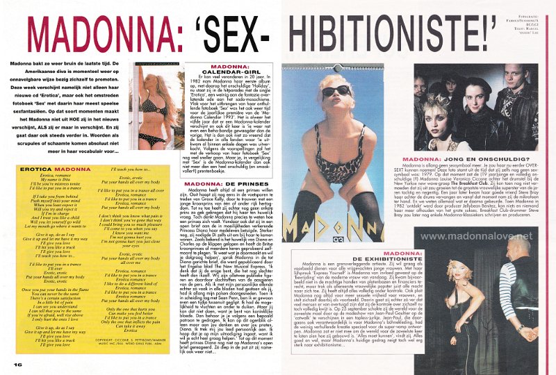 1992 - October - Hitkrant - Holland - Madonna Sex-hibitioniste!