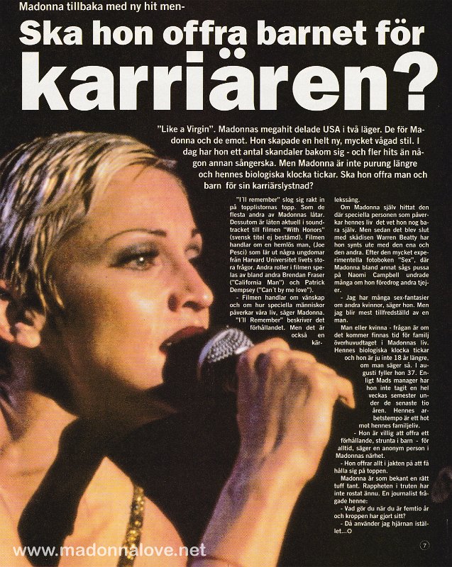 1994 - Unknown month - Frida - Sweden - Ska hon offra barnet for karriaren