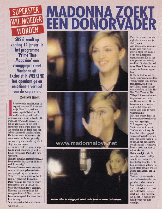 1995 - January - Weekend - Holland - Madonna zoekt een donorvader