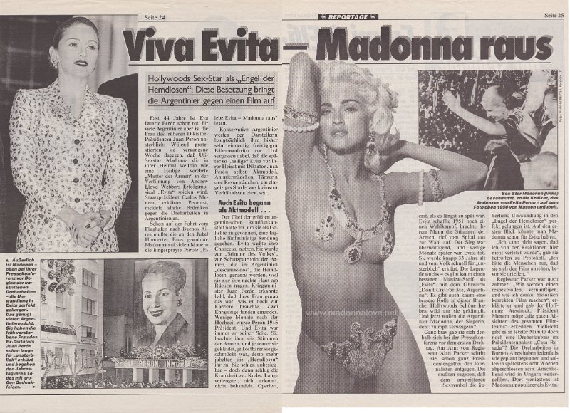 1996 - February - Unknown magazine - Germany - Viva Evita - Madonna raus