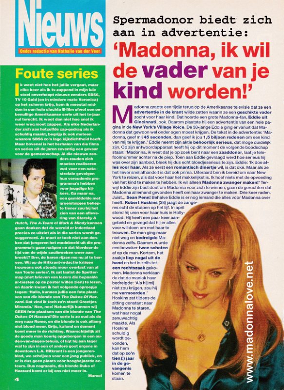 1996 - Unknown month - Hitkrant - Holland - Madonna ik wil de vader van je kind worden