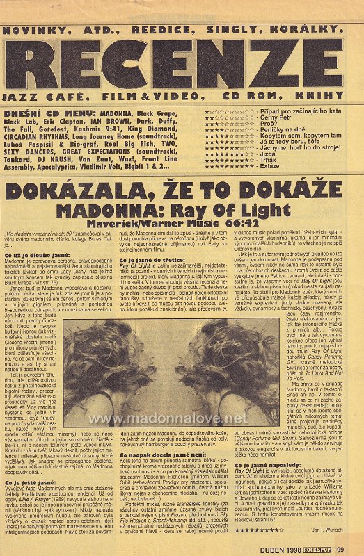 1998 - April - Rock & pop - Czech Republic - Dokazala ze to dokaze Madonna - Ray of light