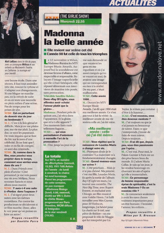 1998 - December - Tele Cable Satelite - France - Madonna la belle annee