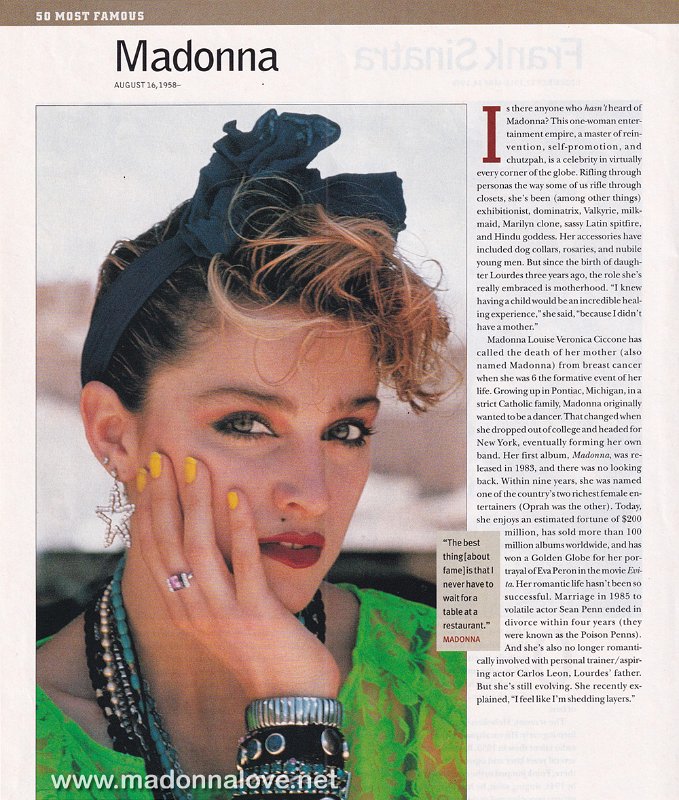 1999 - December - Biography magazine - USA - 50 most famous - Madonna 16 august 1958