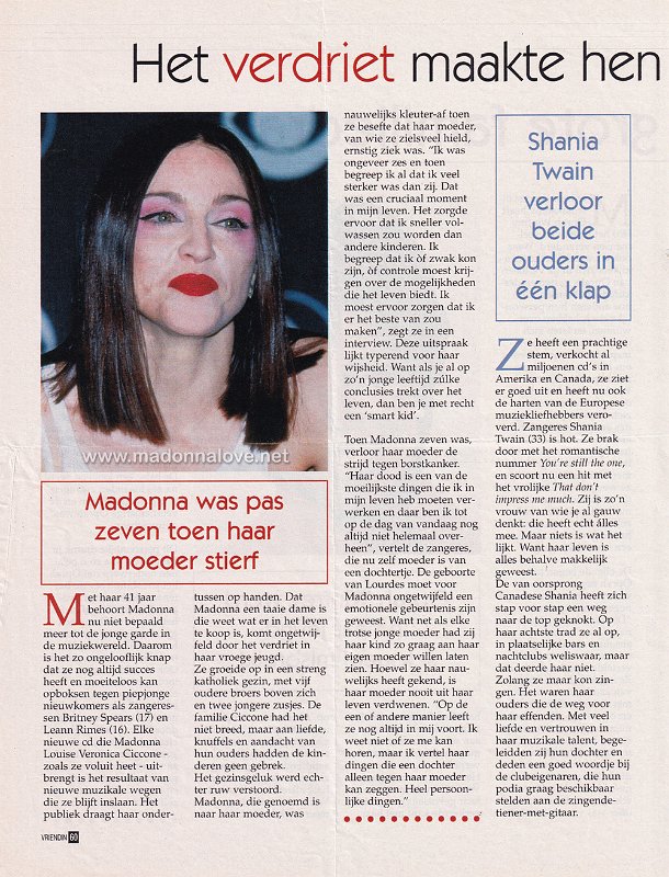 1999 - Unknown month - Vriendin - Holland - Madonna was pas zeven toen haar moeder stierf