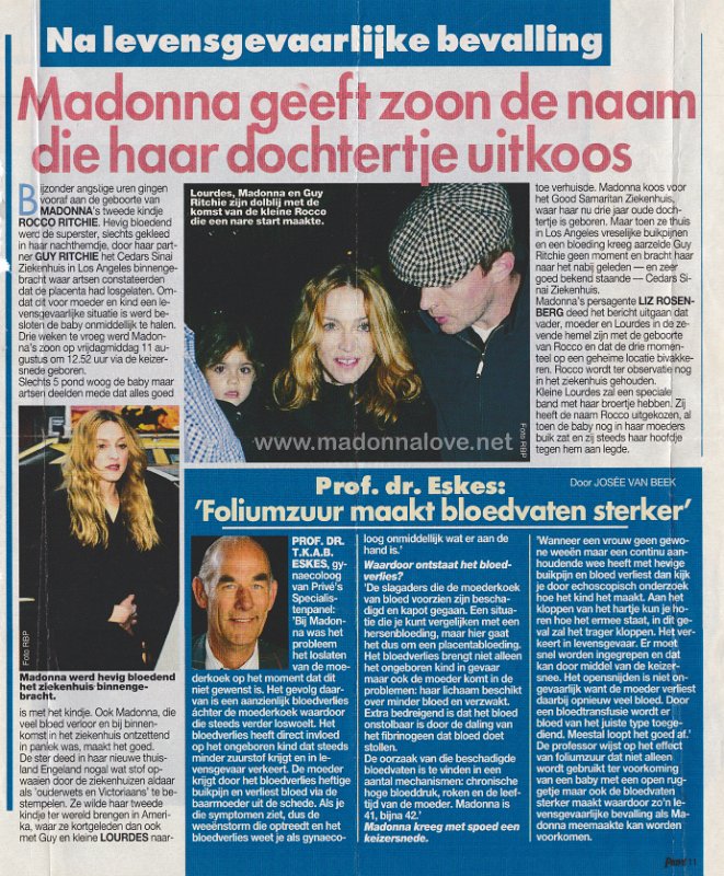 2000 - August - Prive - Holland - Madonna geeft zoon de naam die haar dochtertje uitkoos