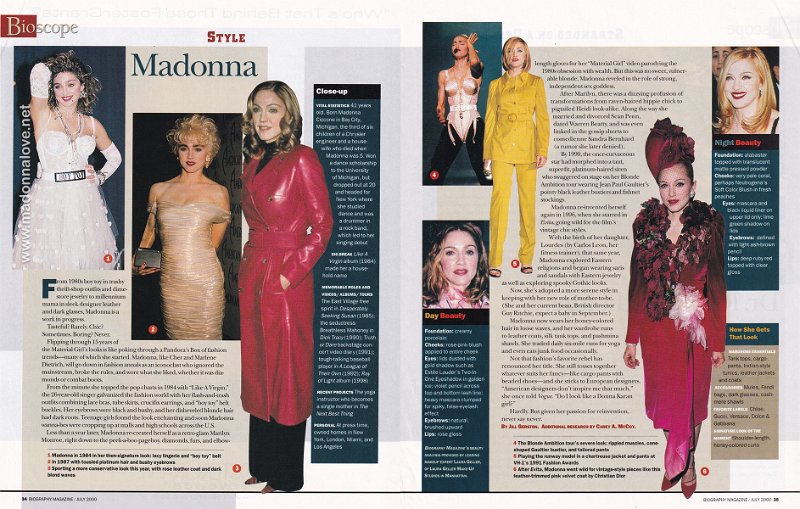 2000 - July - Biography magazine - USA - Bioscope - Style Madonna