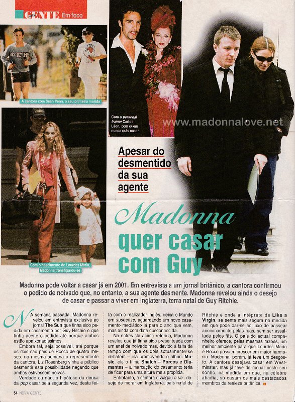 2000 - Unknown month - Nova Gente - Italy - Madonna quer casar com Guy