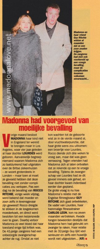 2000 - Unknown month - Story - Holland - Madonna had voorgevoel van moeilijke bevalling