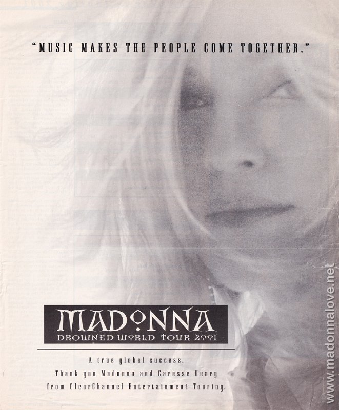 2001 - December - Billboard - USA - Music makes the people come together (Drowned world tour advertisement)