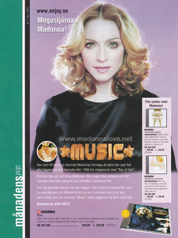 2001 - May - Enjoy - Sweden - Megastjarnan Madonna!