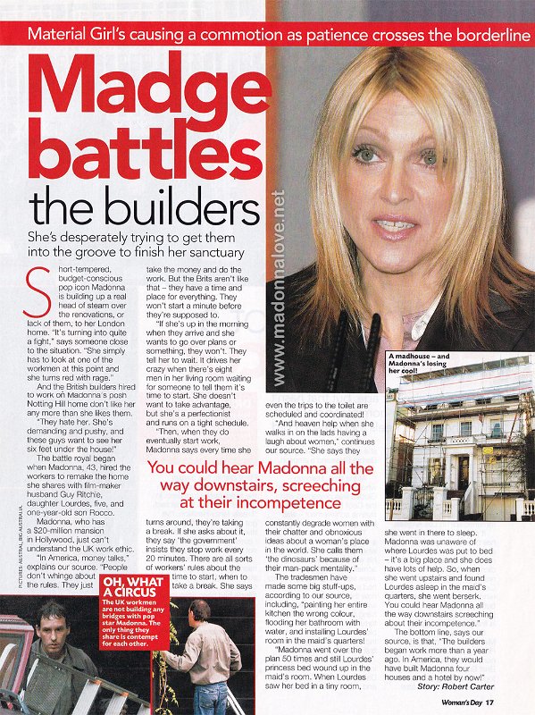 2001 - Unknown month - Woman's Day - USA - Madge battles the builders