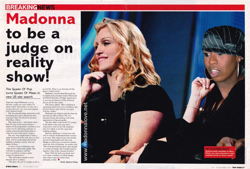 2004 - October - Hot stars - UK - Madonna to be a judge on reality show!