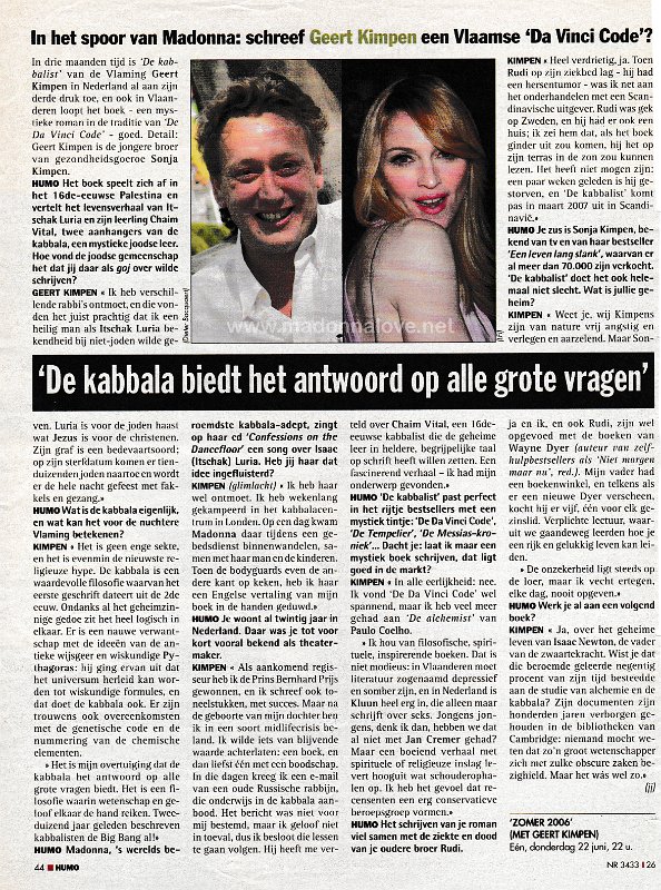 2006 - June - Humo - Belgium - De kabbala biedt het antwoord op alle grote vragen