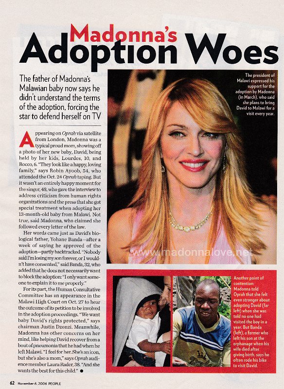 2006 - November - People - USA - Madonna's adoption Woes